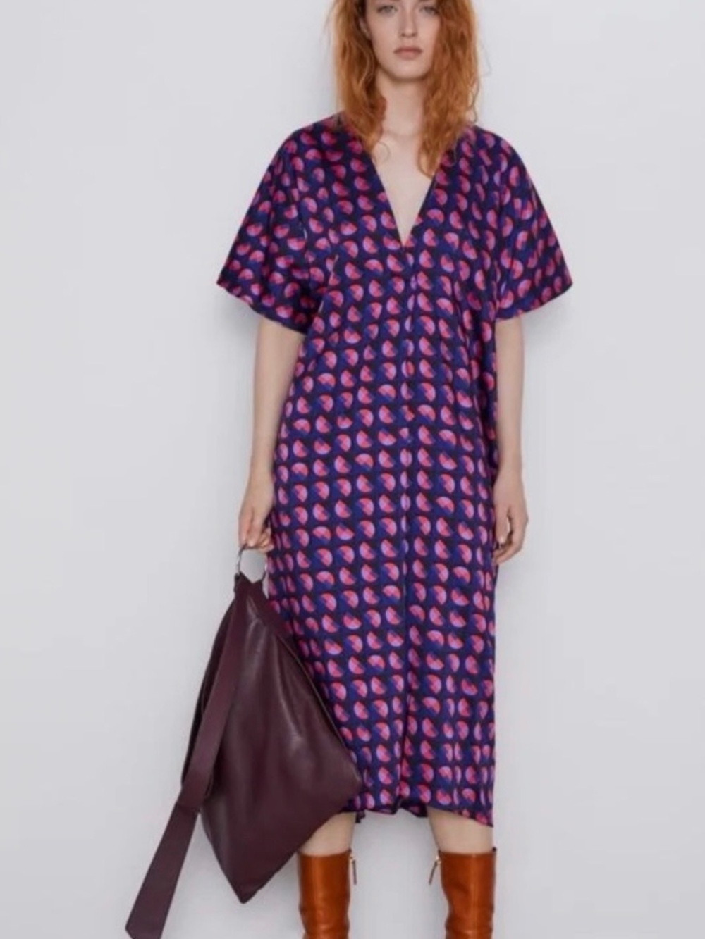 Zara Purple Shift Dress with Pink Geometric Dot Print - Picture 1 of 4